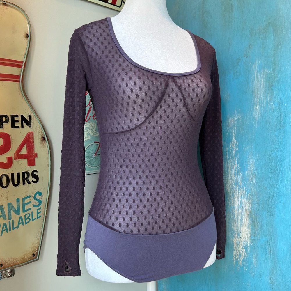 For Love And Lemons Purple Mesh Clip Dot Bodysuit Fairy Whimsy Layering Chic